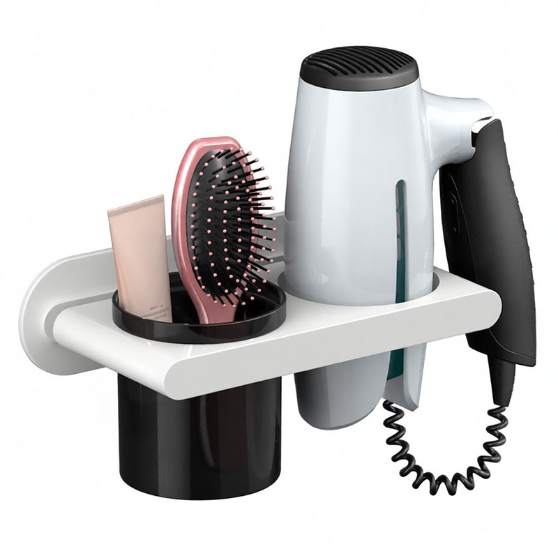 Menen Hair Dryer Holder Wall Mounted Hair Dryer Hanging Rack With Organizer Cup Storage Rack for Bathroom Barbershop Washroom - Image 1