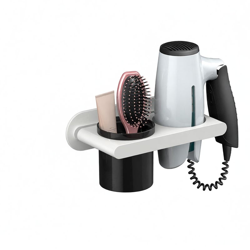 Menen Hair Dryer Holder Wall Mounted Hair Dryer Hanging Rack With Organizer Cup Storage Rack for Bathroom Barbershop Washroom - Image 4