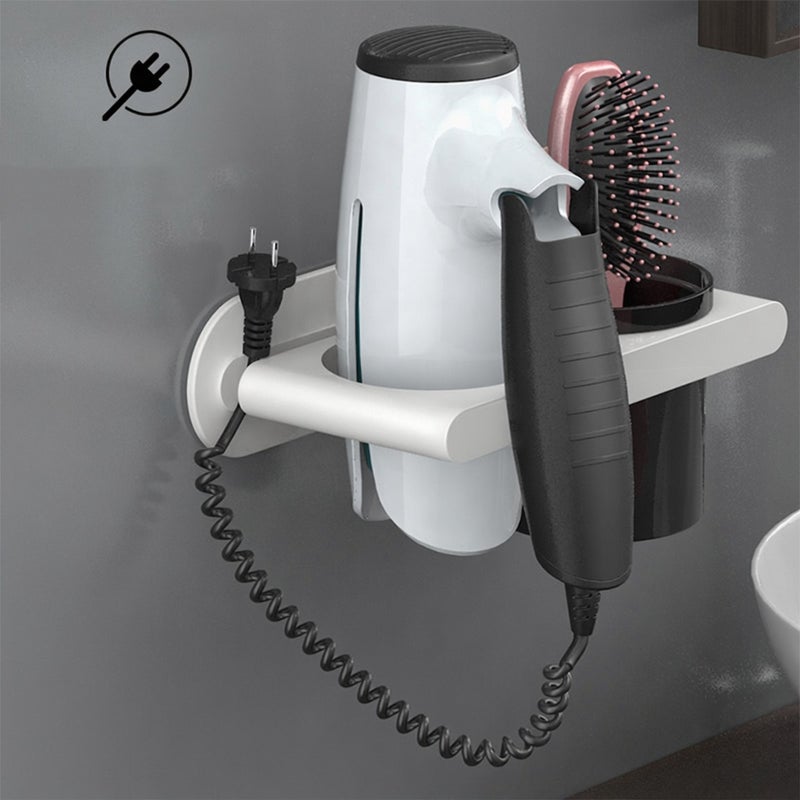 Menen Hair Dryer Holder Wall Mounted Hair Dryer Hanging Rack With Organizer Cup Storage Rack for Bathroom Barbershop Washroom - Image 3