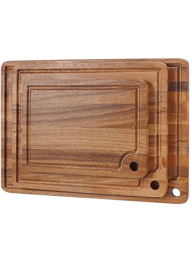 Caperci Acacia Wood Cutting Boards Set for Kitchen, Caperci Large Wooden Cutting Chopping Boards Set of 3 with Deep Juice Groove and Handle Hole for Meat, Veggies and Fruit (17x12, 14x11, 11x8 inch) - Image 1