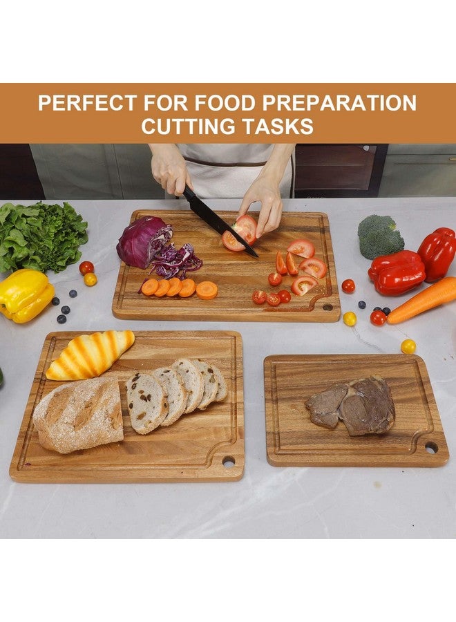 Caperci Acacia Wood Cutting Boards Set for Kitchen, Caperci Large Wooden Cutting Chopping Boards Set of 3 with Deep Juice Groove and Handle Hole for Meat, Veggies and Fruit (17x12, 14x11, 11x8 inch) - Image 2