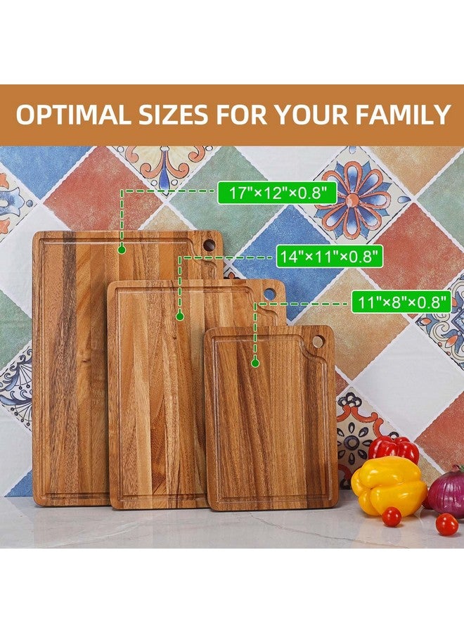 Caperci Acacia Wood Cutting Boards Set for Kitchen, Caperci Large Wooden Cutting Chopping Boards Set of 3 with Deep Juice Groove and Handle Hole for Meat, Veggies and Fruit (17x12, 14x11, 11x8 inch) - Image 3