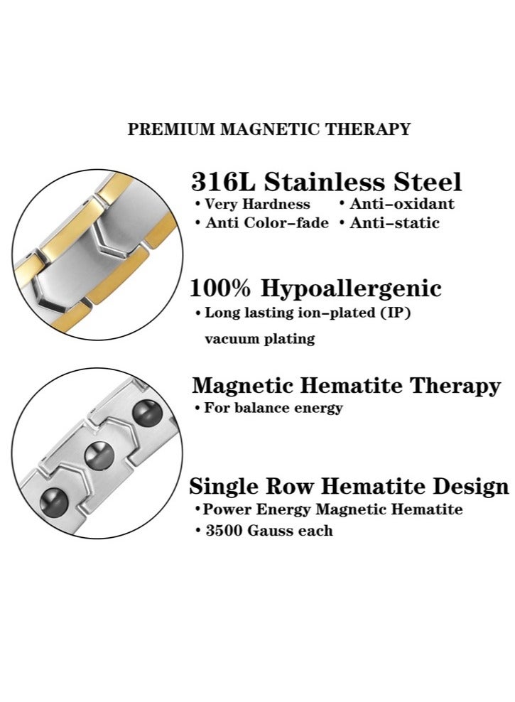 أساور الهيماتيت للرجال الفولاذ المقاوم للصدأ توازن الطاقة الحجارة سوار مجوهرات هدية مع أداة التعديل - Image 3