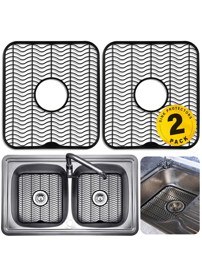 DecorRack 2 Black Sink Protectors for Kitchen, 12" x 11" Dish Rack, Protect Sink from Stains, Damage, Scratches, Dishwasher Safe Grid, Mat, for Kitchen (2 Pack, Black) - Image 1