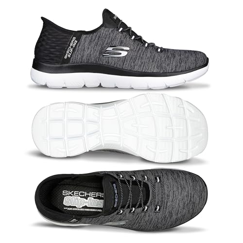 SKECHERS أحذية سكيشرز النسائية سوماتس بدون استخدام اليدين - نعل ميموري فوم، وسادة كعب، أحذية رياضية مصنوعة من مواد نباتية، أسود أبيض، 7 - Image 5