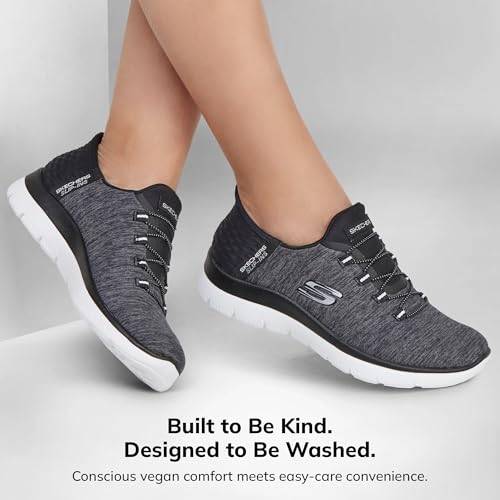 SKECHERS أحذية سكيشرز النسائية سوماتس بدون استخدام اليدين - نعل ميموري فوم، وسادة كعب، أحذية رياضية مصنوعة من مواد نباتية، أسود أبيض، 7 - Image 2