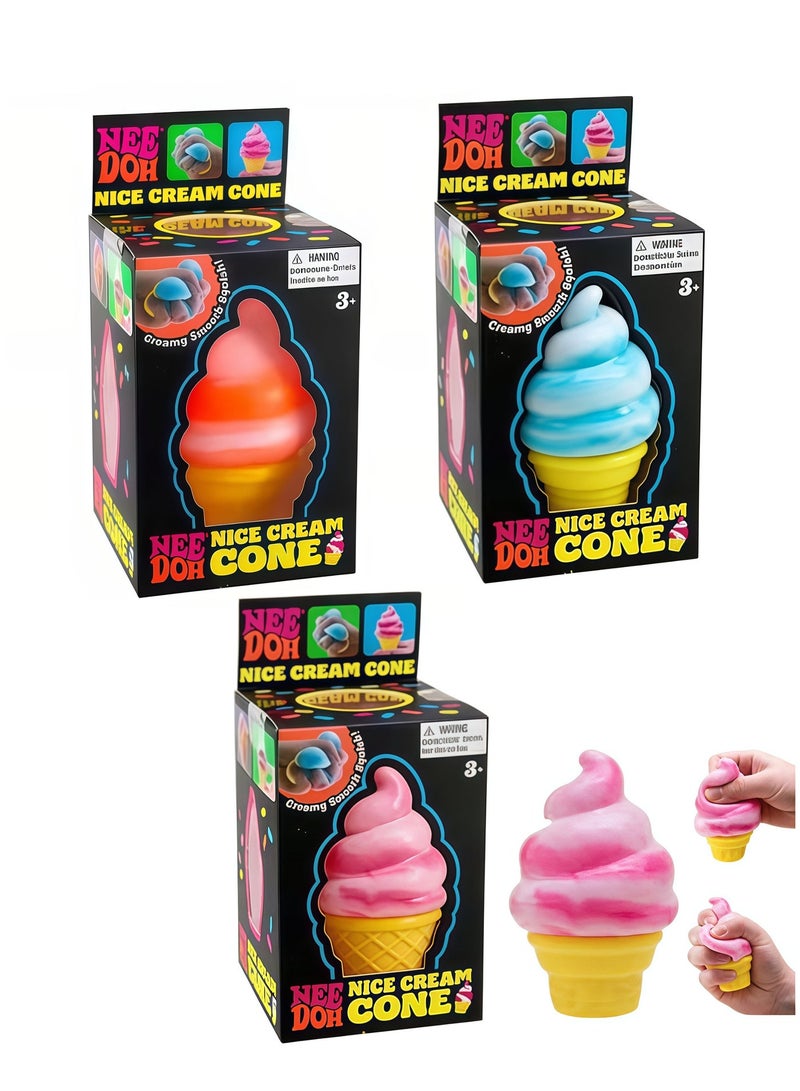 Needoh Schylling Needoh Ice Cream Cones 3-Pack - Sensory Squeeze Toys (Available in 3 Colors) - Image 1