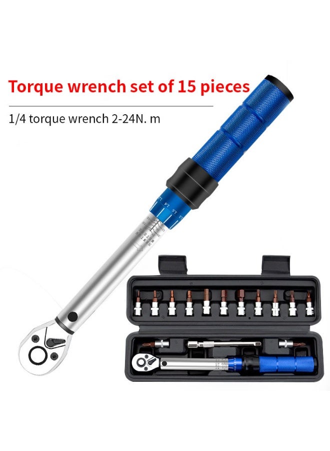 مجموعة مفاتيح عزم دوران درايف كليك، ١٥ قطعة، ١/٤ بوصة | عزم دوران ٢-٢٤ نيوتن متر قابل للتعديل مسبقًا | مزودة بمقابس ووصلات لإصلاح الدراجات والدراجات الهوائية والسيارات والإلكترونيات - Image 5