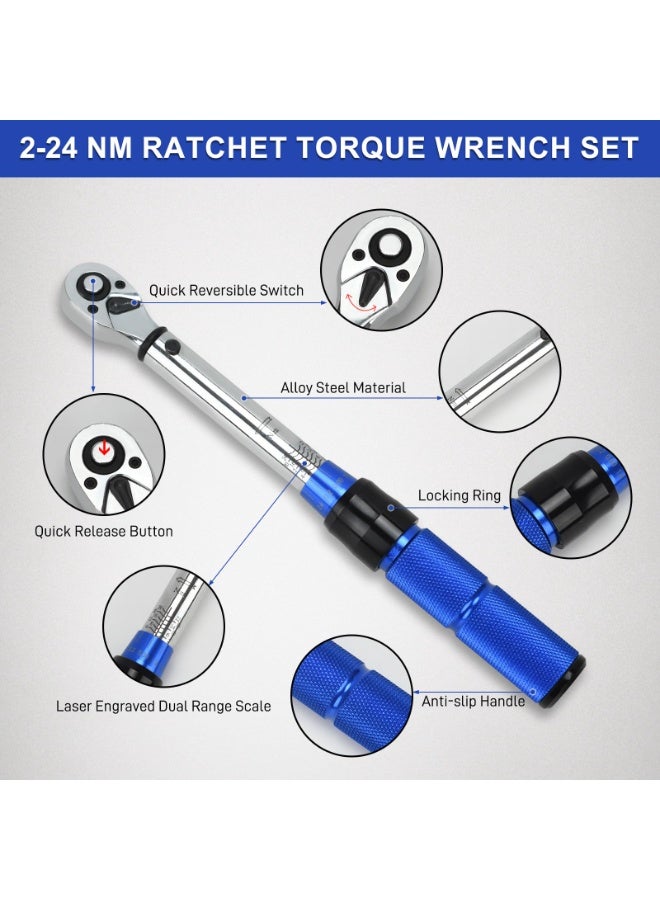 مجموعة مفاتيح عزم دوران درايف كليك، ١٥ قطعة، ١/٤ بوصة | عزم دوران ٢-٢٤ نيوتن متر قابل للتعديل مسبقًا | مزودة بمقابس ووصلات لإصلاح الدراجات والدراجات الهوائية والسيارات والإلكترونيات - Image 3