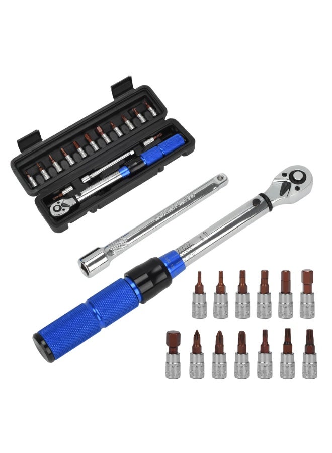 مجموعة مفاتيح عزم دوران درايف كليك، ١٥ قطعة، ١/٤ بوصة | عزم دوران ٢-٢٤ نيوتن متر قابل للتعديل مسبقًا | مزودة بمقابس ووصلات لإصلاح الدراجات والدراجات الهوائية والسيارات والإلكترونيات - Image 1