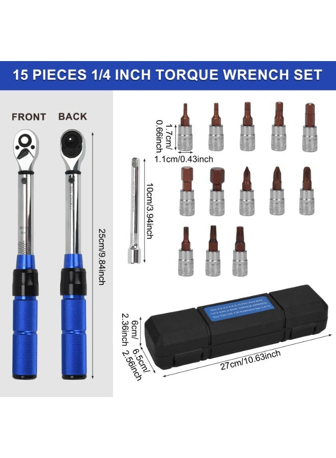 مجموعة مفاتيح عزم دوران درايف كليك، ١٥ قطعة، ١/٤ بوصة | عزم دوران ٢-٢٤ نيوتن متر قابل للتعديل مسبقًا | مزودة بمقابس ووصلات لإصلاح الدراجات والدراجات الهوائية والسيارات والإلكترونيات - Image 2