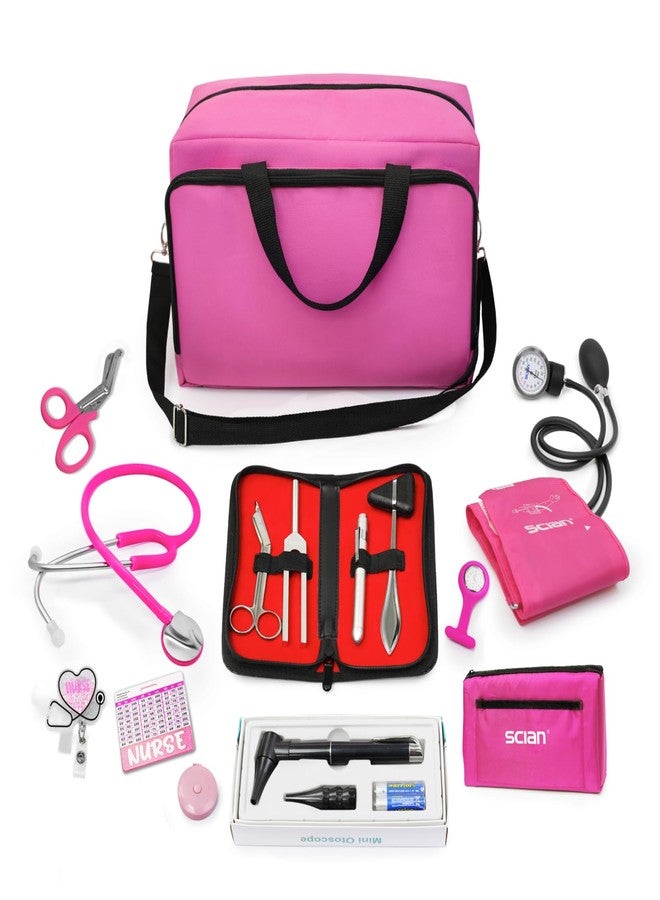Scian 13 Pcs Nurse Starter Kit, Nurse Essentials for Work, Perfect Doctor Gift for Medical Student, Portable Bag with Stethoscope, Sphygmomanometer, Otoscope, Tuning Forks, Medical Scissor (Pink) - Image 1