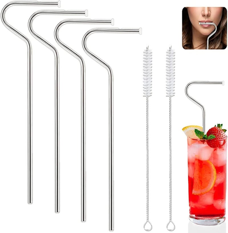 Bukela Anti Wrinkle Straw Reusable Stainless Steel Straws Eco-Friendly Flute-Style Design Lip Crosswise Engagement Wrinkle Resistant (4PCS+ 2Brush) (Silver) - Image 1