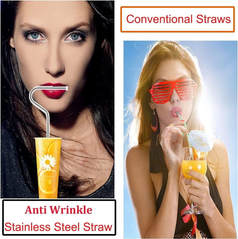 Bukela Anti Wrinkle Straw Reusable Stainless Steel Straws Eco-Friendly Flute-Style Design Lip Crosswise Engagement Wrinkle Resistant (4PCS+ 2Brush) (Silver) - Image 4