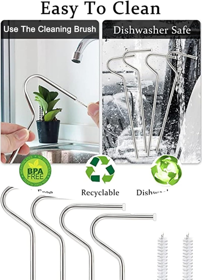Bukela Anti Wrinkle Straw Reusable Stainless Steel Straws Eco-Friendly Flute-Style Design Lip Crosswise Engagement Wrinkle Resistant (4PCS+ 2Brush) (Silver) - Image 3
