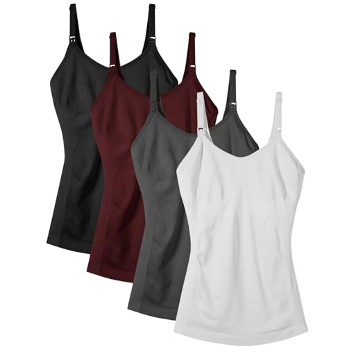 IMFASY Womens Maternity Nursing Tank Tops with Built in Bra for Breastfeeding Camisoles Shirt 4Pack - Image 1