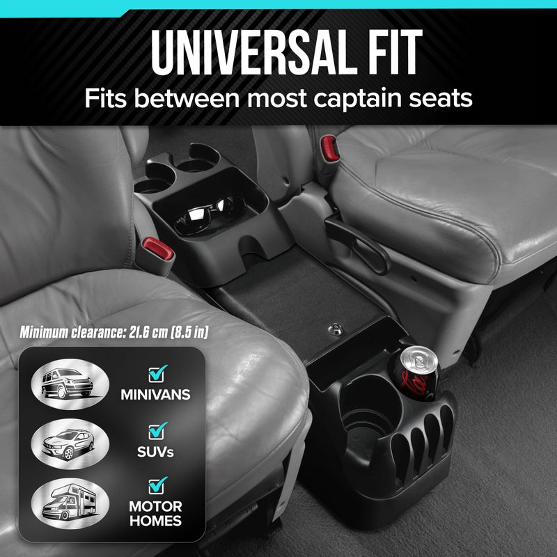 Moblorg Center Console for Minivans, SUVs, Middle Van Console, Extra Cup Holders, Large Storage, 27"L x 11.5"W x 8.5"H,Made in USA (Black) - Image 2