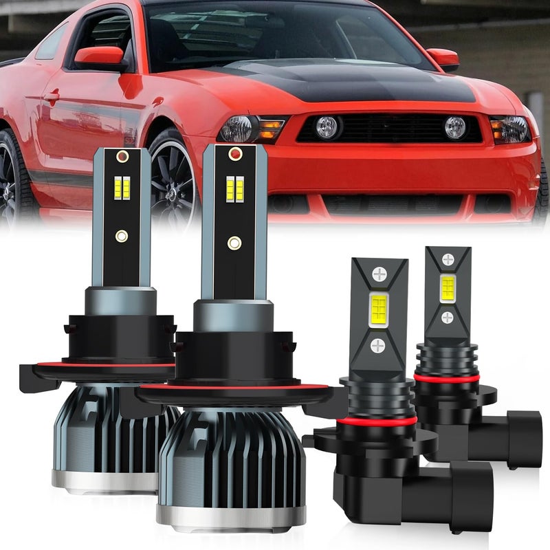 QIPEIZSP Fit For Ford Mustang 2005-2012 Light Bulbs, 9008 High Low Beam + 9145 Fog Light Bulb, 4-Pack - Image 1
