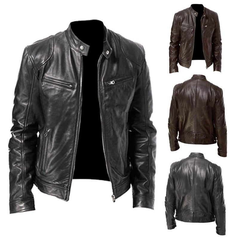 Men'S Leather Jackets For Men And Teenagers Stand-Up Collar Punk Men'S Motorcycle Leather Jackets With Logo - Image 1