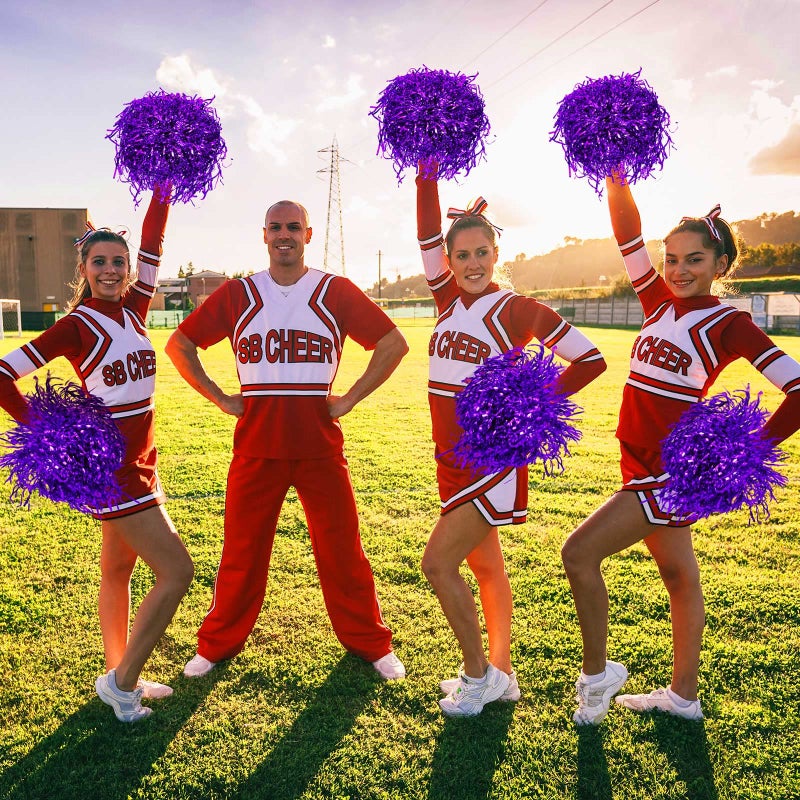 جيريفي 60 قطعة من كرات التشجيع من رقائق معدنية معدنية من كرات التشجيع مع مقبض بلاستيكي إكسسوار أزياء التشجيع لكرة القدم وكرة السلة وفريق التشجيع وروح الرقص والأداء الرياضي (أرجواني) - Image 5