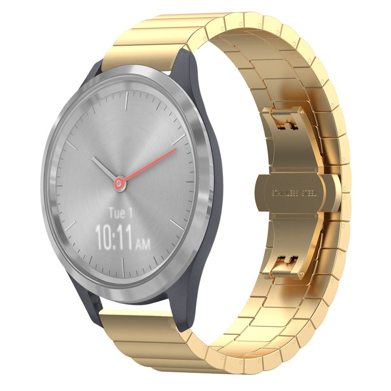 S-TOP For Garmin Vivomove 3S One Bead Butterfly Buckle Stainless Steel Metal Watch Band(Gold) - Image 1