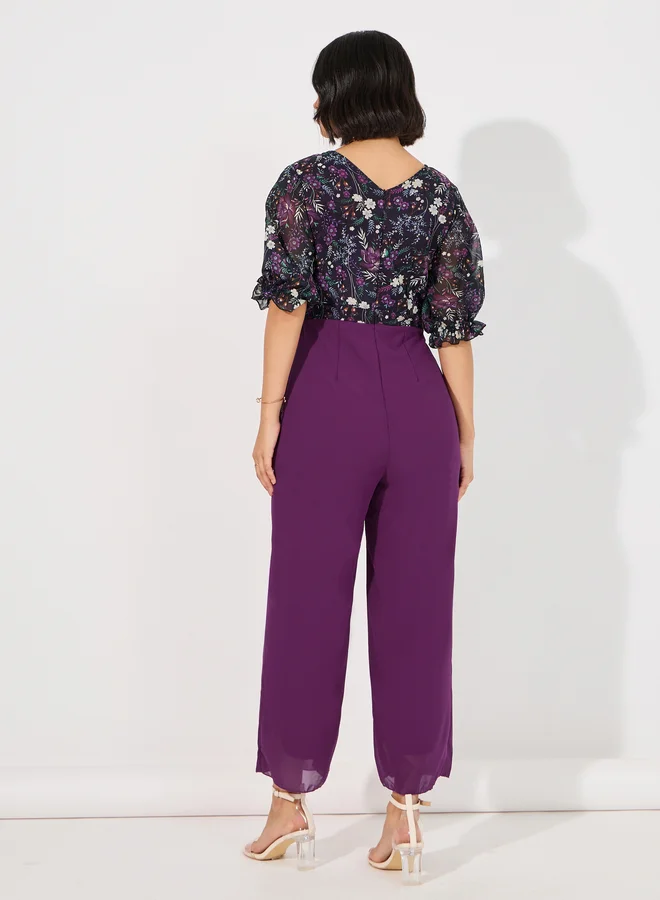 Styli Styli Wide Leg Front Wrap Floral Print Jumpsuit