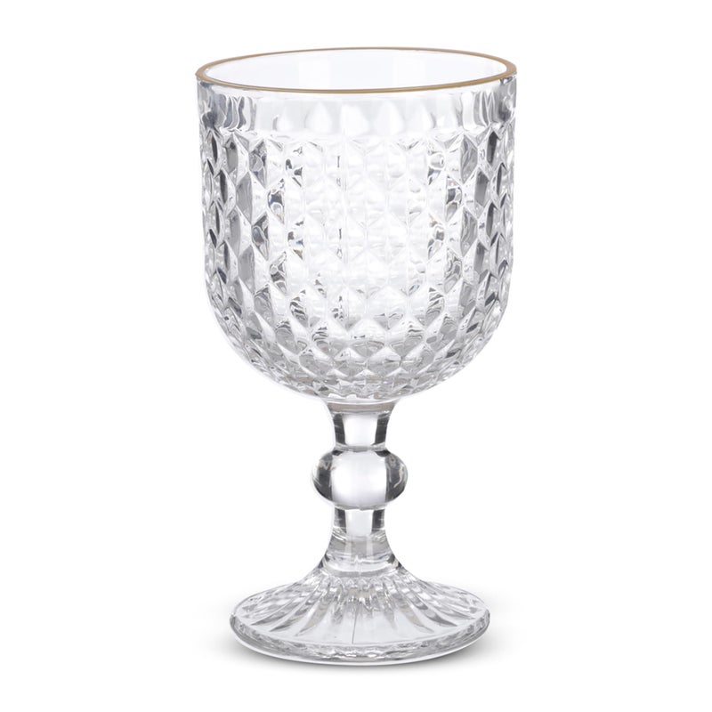 Goblet set, 6 pieces,Medium Size, Diamond design, High quality Glass - Tranparent with Golden Rim - Image 1