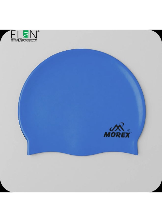 ELAN Morex Premium Silicone Swim Cap - Model Royal Blue - High-Elasticity Waterproof Swimming Cap for Adults & Teens, Snug Fit for Long & Short Hair, Professional Racing & Swim Leisure Cap - Image 1