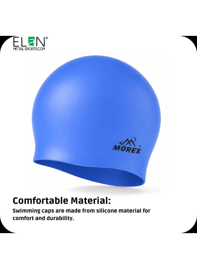 ELAN Morex Premium Silicone Swim Cap - Model Royal Blue - High-Elasticity Waterproof Swimming Cap for Adults & Teens, Snug Fit for Long & Short Hair, Professional Racing & Swim Leisure Cap - Image 3