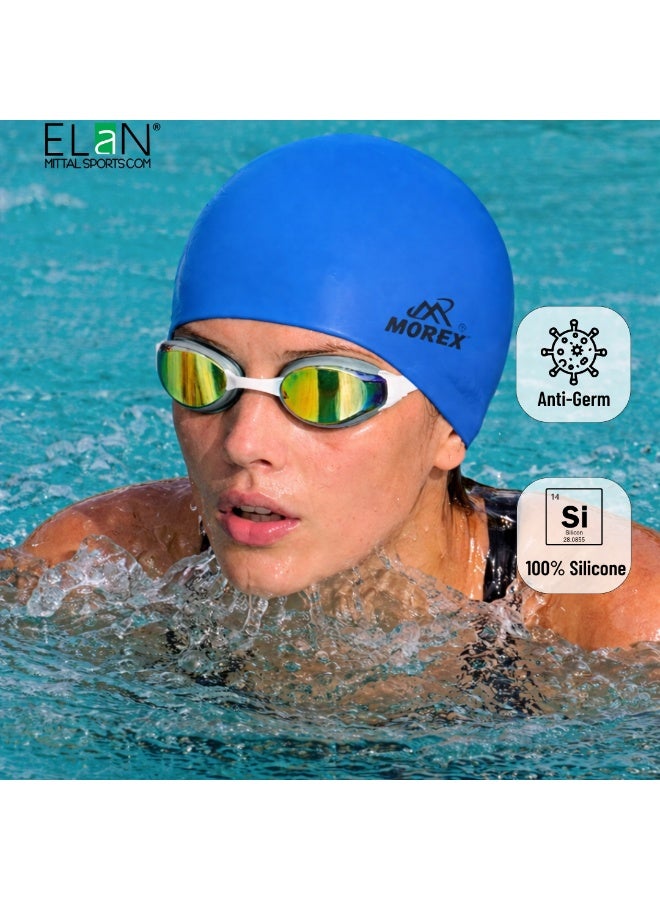 ELAN Morex Premium Silicone Swim Cap - Model Royal Blue - High-Elasticity Waterproof Swimming Cap for Adults & Teens, Snug Fit for Long & Short Hair, Professional Racing & Swim Leisure Cap - Image 3