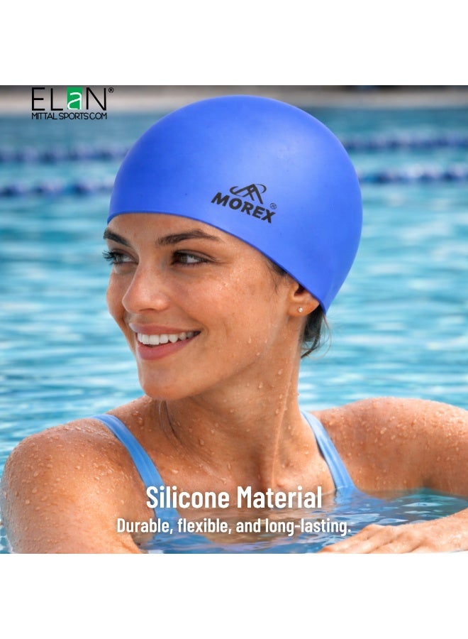 ELAN Morex Premium Silicone Swim Cap - Model Royal Blue - High-Elasticity Waterproof Swimming Cap for Adults & Teens, Snug Fit for Long & Short Hair, Professional Racing & Swim Leisure Cap - Image 4