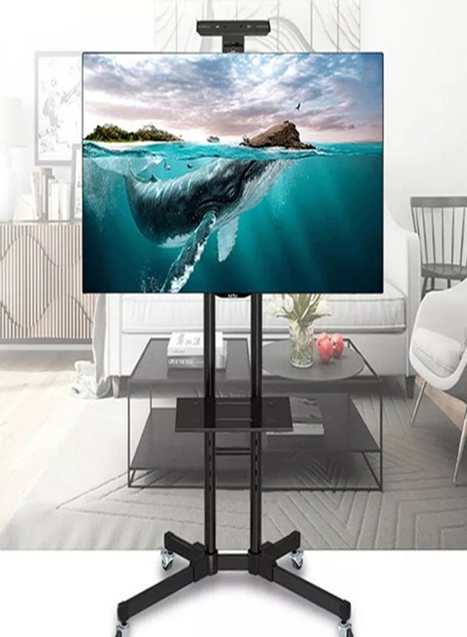 fashionhome Mobile TV Stand for 32-70 Inch Flat LED LCD OLED Screen Floor TV mount with Wheels Shelves Height Adjustable Tilt TV Cart for Samsung, Sony, LG, Hisense Smart TV Black - Image 1