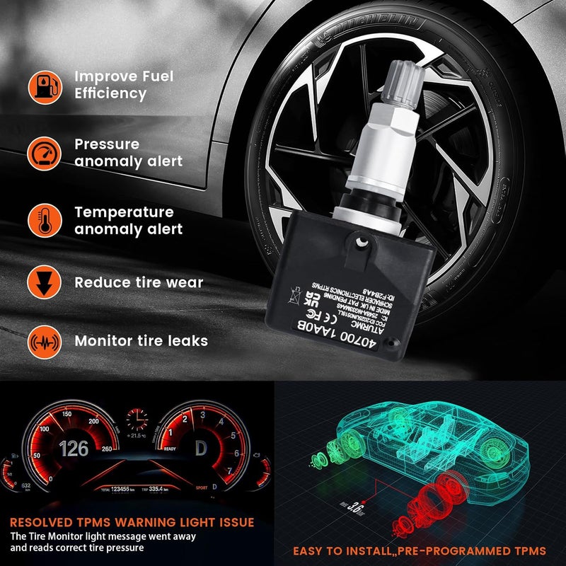 مجموعة من 1 مستشعر TPMS لنظام مراقبة ضغط الإطارات 315MHz متوافق مع 2005 Toyota Prius FJ Cruiser Camry Corolla Highlander Land Cruiser Meijia Asian Dragon بديل لـ # 4260733011 - Image 3