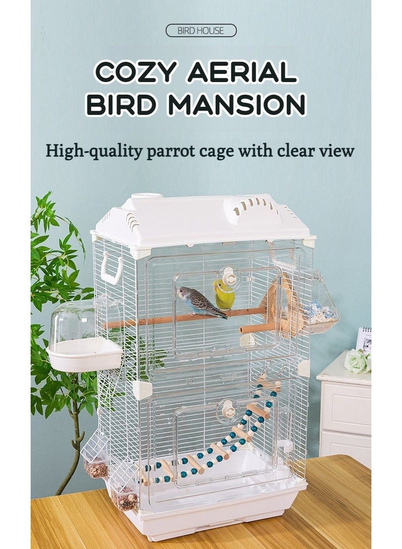 WALALLA Birdcages Bird Cages for Parakeets Transparents Birdcage with Snap-On Design,with Wooden Standing Pole,Ladder,Shower Caddy ,Breeding Box, Food Container and Drinker, Parrot Cage for Cockatiels Budgies Finches Canaries,40*28*71cm - Image 2