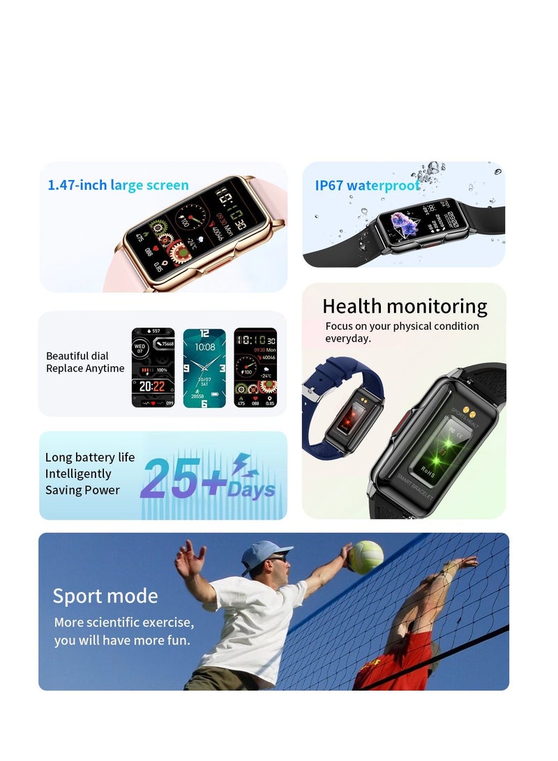 AROAQ H80 1.47 inch Golden Smart Watch Multi-Sport Mode Fitness Bracelet IP67 Waterproof Health Watch Sleep Monitoring With Purple Gold Silicone Strap - Image 4