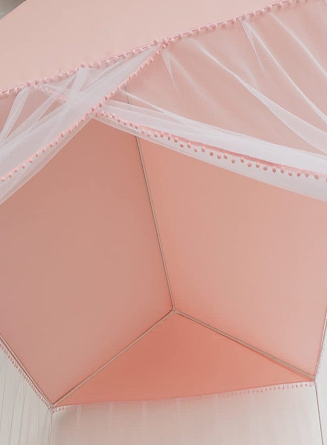 Akiky Girls Bed Canopy Large Playhouse with Pompom Princess Castle Indoor&Outdoor Play Tent for Kids-Not Include Bed Poles(Twin,Pink) - Image 2