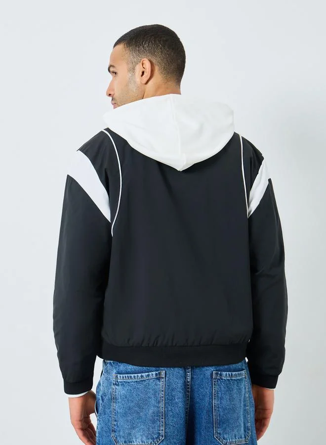 Styli  Men Black Cut and Sew Panel Bomber Jacket for Men | Best Price UAE
