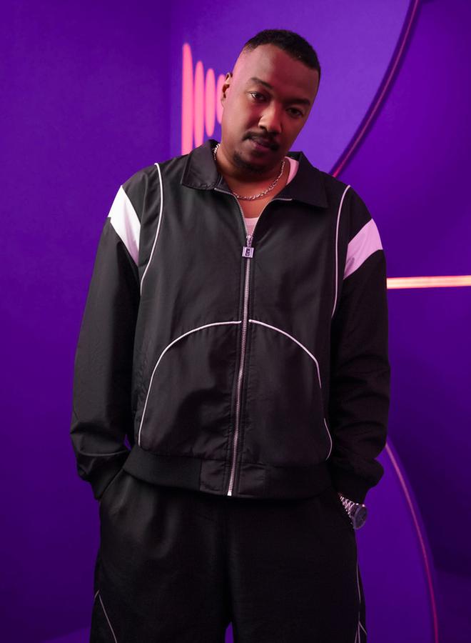 Styli Men Black Cut and Sew Panel Bomber Jacket - Image 1