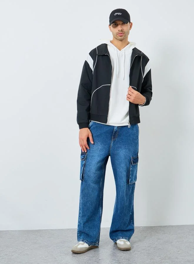 Styli  Men Black Cut and Sew Panel Bomber Jacket for Men | Best Price UAE