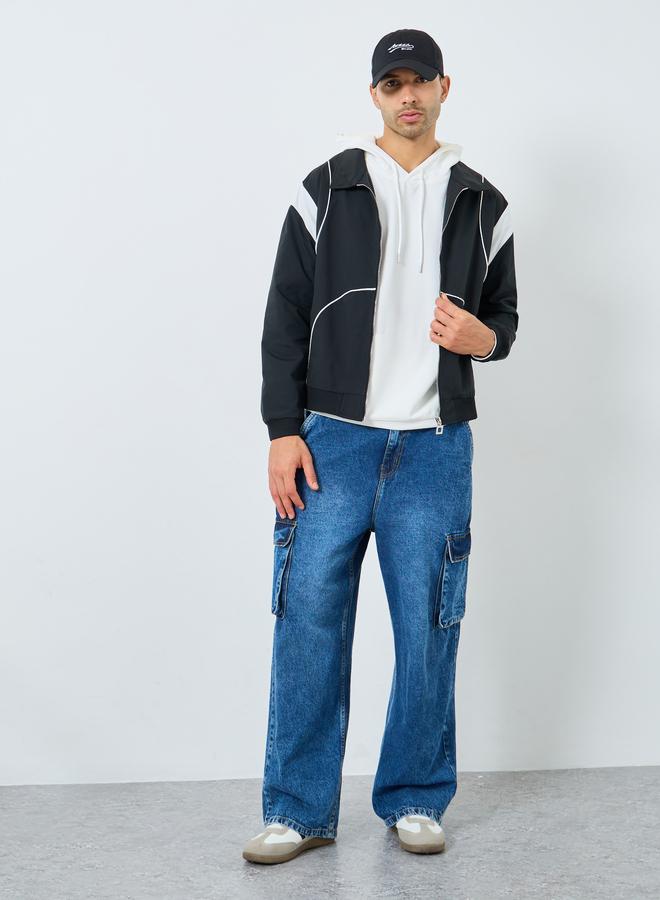 Styli Men Black Cut and Sew Panel Bomber Jacket - Image 3