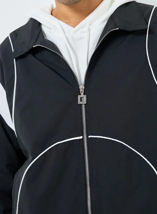 Styli  Men Black Cut and Sew Panel Bomber Jacket for Men | Best Price UAE