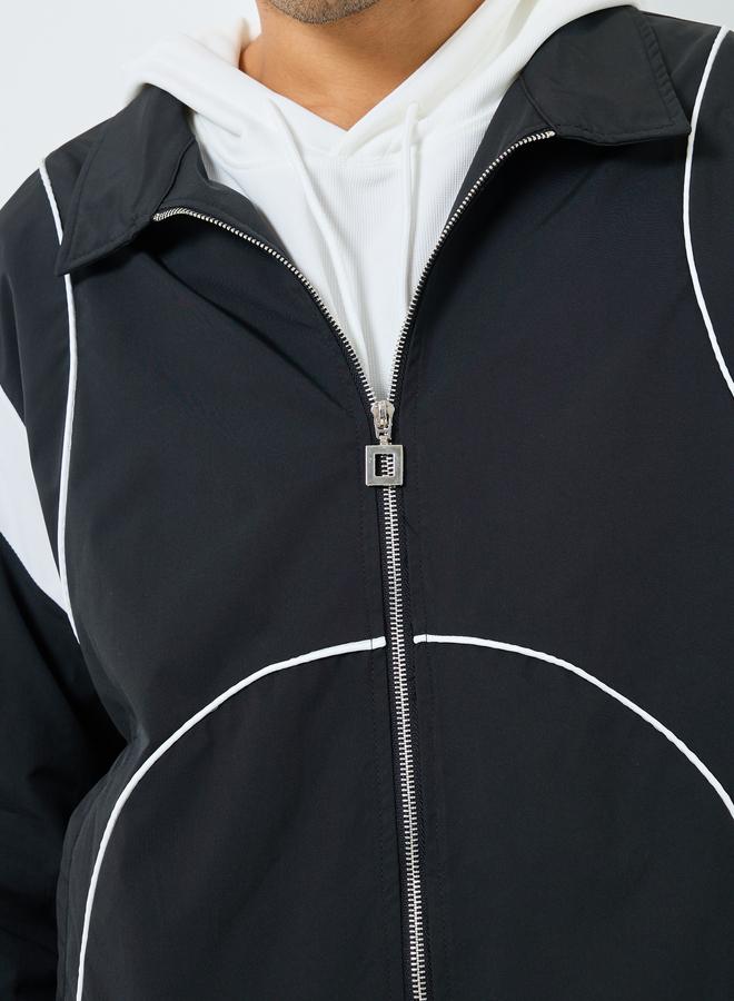 Styli Men Black Cut and Sew Panel Bomber Jacket - Image 5