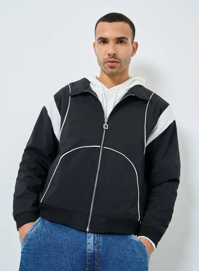 Styli  Men Black Cut and Sew Panel Bomber Jacket for Men | Best Price UAE