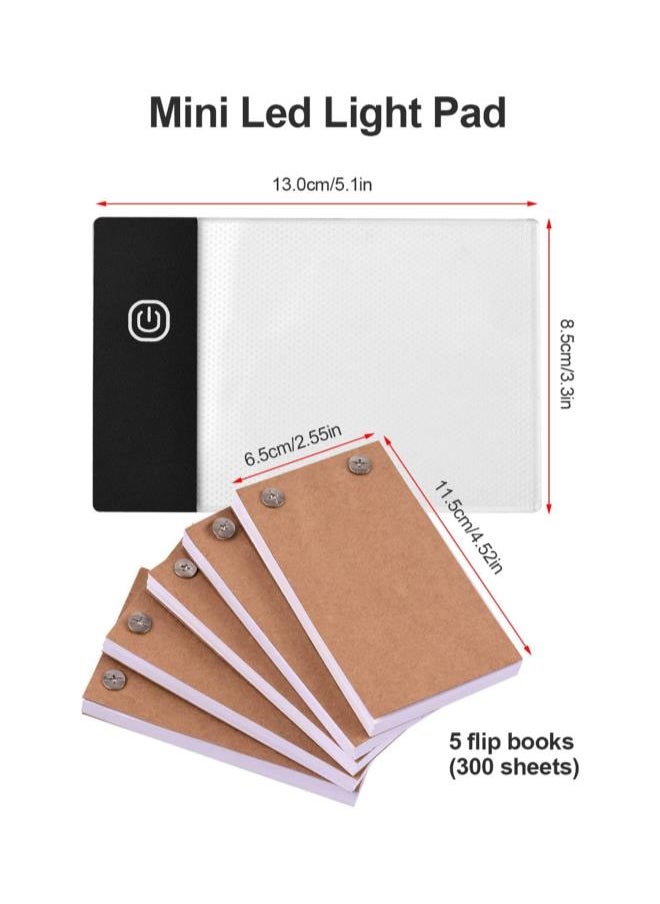 Flipbook Kit,Flip Book Kit with Light Pad LED Light Box Tablet 300 Sheets Drawing Paper Flipbook with Binding Screws for Drawing Tracing Animation Sketching Cartoon Creation