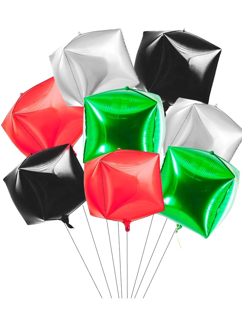 8Pcs Square Aluminum Foil Balloon UAE Flag Color Cube Shaped For National Day Party Decor Supplies
