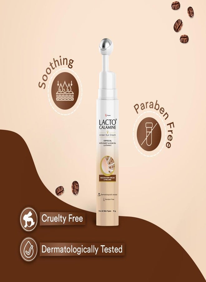 Lacto Calamine Under Eye Cream For Dark Circles for Women & Men | Fine Lines & Puffy Eyes With Cooling Massage Roller | 15g | With Coffee Oil, Multi-Peptides, Niacinamide, & Vitamin E (Pack of 5) - Image 3