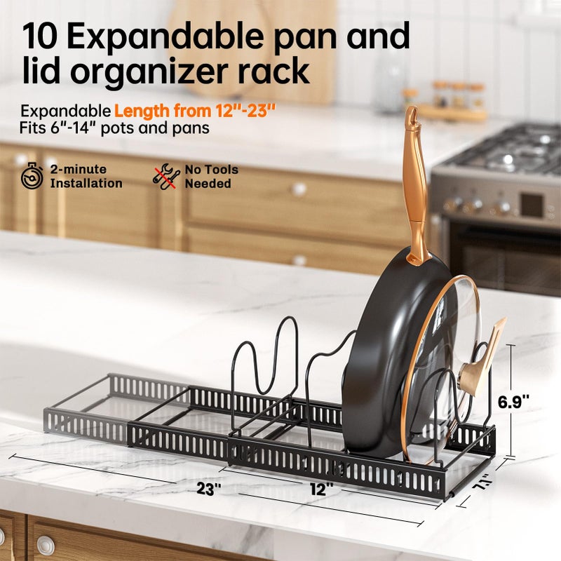 MUDEELA Pots and Pans Organizer : Rack for under Cabinet, Expandable Pot Lid Kitchen Cabinet Organizer Holder with 10 Adjustable Compartment, for Cutting Board, Cast-iron Pan, Heavy Cookware - Image 2