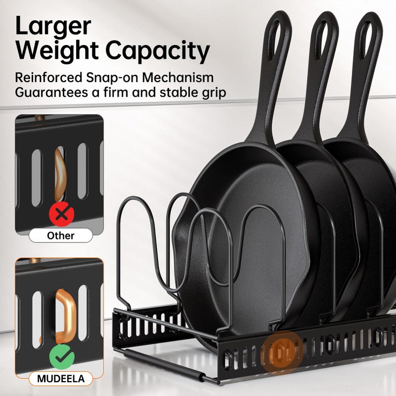 MUDEELA Pots and Pans Organizer : Rack for under Cabinet, Expandable Pot Lid Kitchen Cabinet Organizer Holder with 10 Adjustable Compartment, for Cutting Board, Cast-iron Pan, Heavy Cookware - Image 3