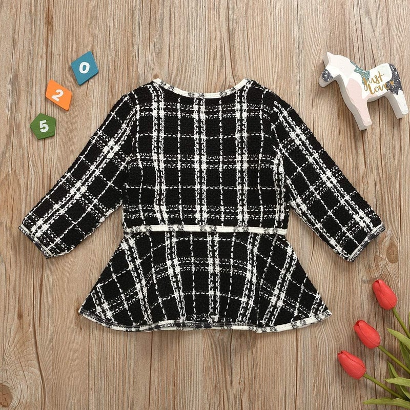 BOIZONTY Toddler Kids Baby Girls Plaid Skirt Set Cardigan Jacket Coat + Tutu Dress Set Long Sleeve Outfits Fall Outfit Set (Black,6-12 Months) - Image 3