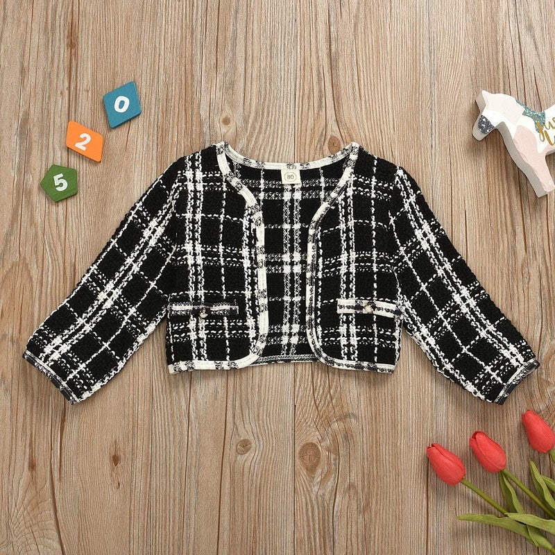 BOIZONTY Toddler Kids Baby Girls Plaid Skirt Set Cardigan Jacket Coat + Tutu Dress Set Long Sleeve Outfits Fall Outfit Set (Black,6-12 Months) - Image 5